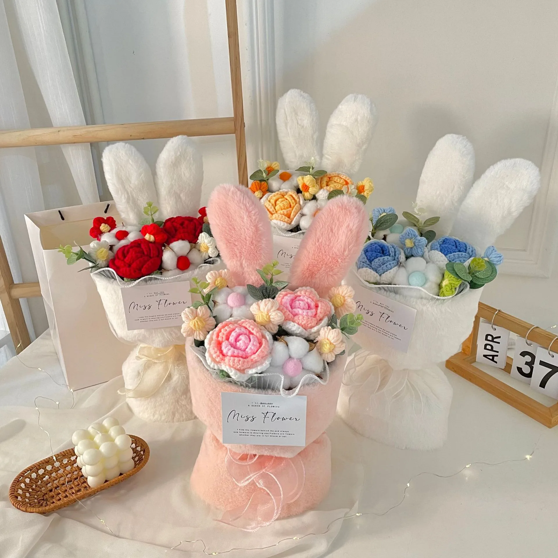 Creative Knitted Rabbit Ear Bouquet Doll