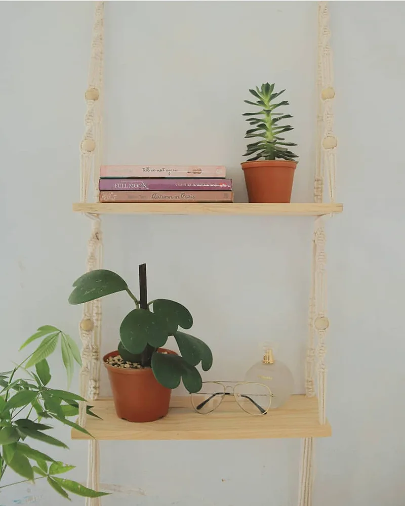 Bohemian Hand Woven Wall Storage Double Shelf Living Room B & B Hotel Room Decorations