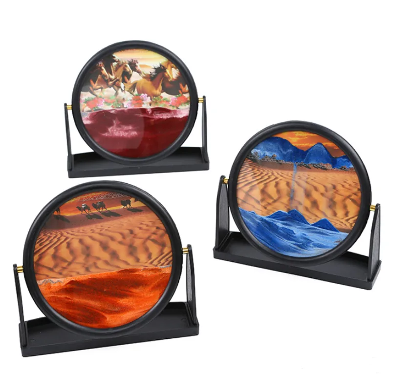 Best selling boutique round 3d desert landscape series glass sand painting home decoration crafts custom wholesale