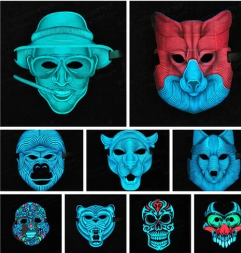 LED Sound Control Luminous Mask Nightclub Masquerade Quick Hand Shake Artifact Voice-activated fluorescent EL light-emitting mask