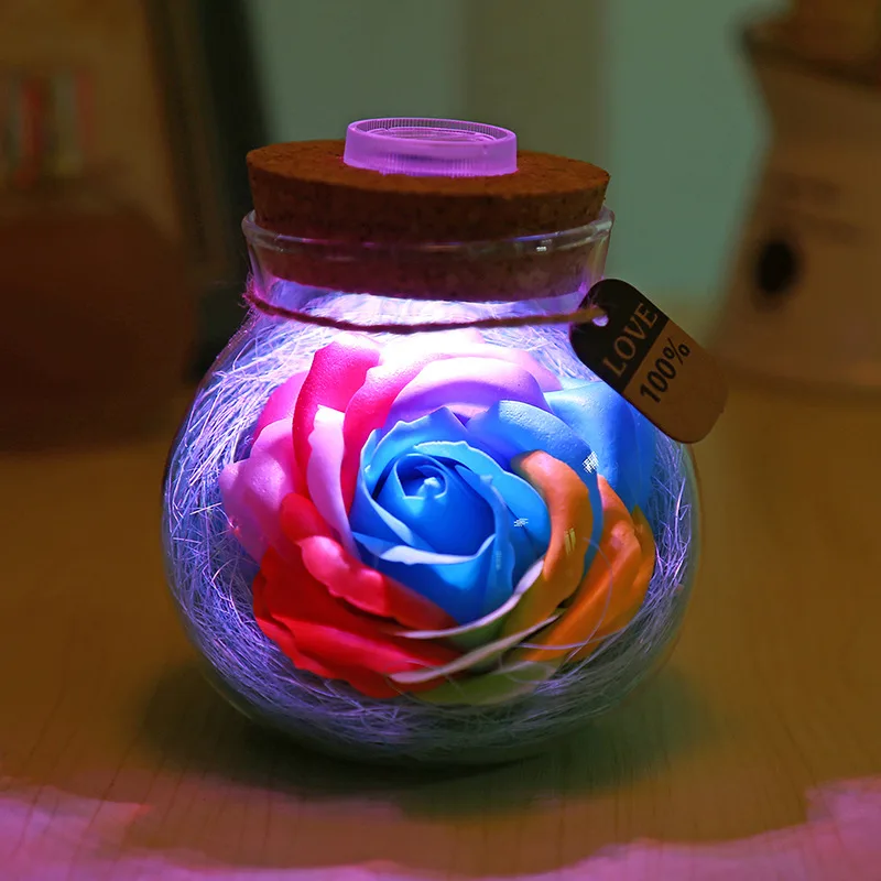 Tanabata gift creative lucky star glass bottle soap flower to send girls luminous bottle romantic eternal flower night light