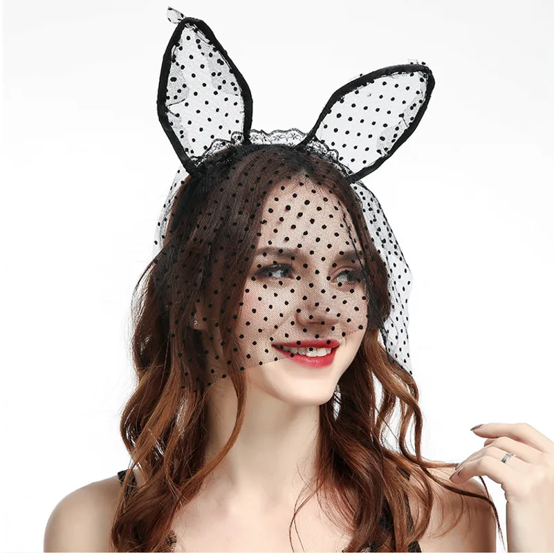 Small dot veil lace cat ears headband sex accessories
