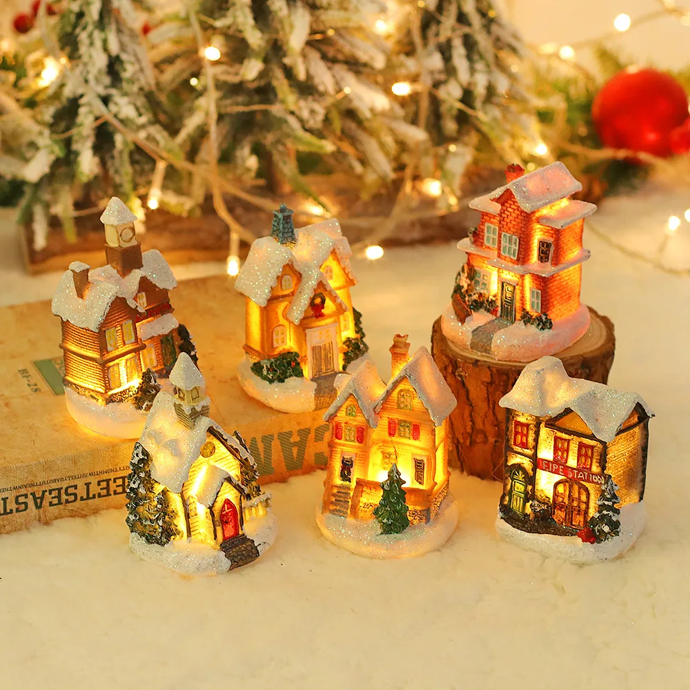 Resin Crafts Color Glowing Snow House Ornament