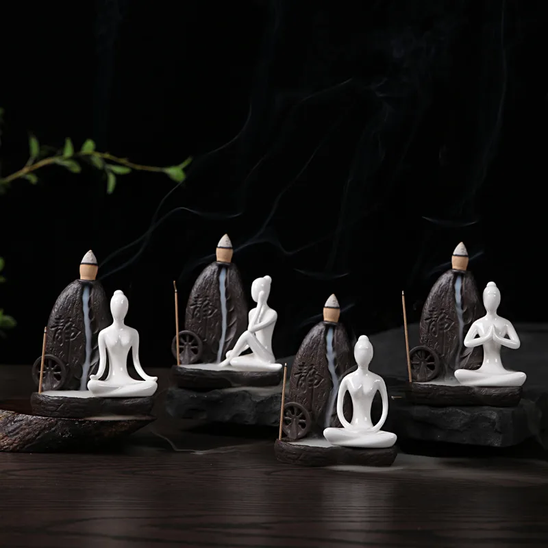 Purple Sand Still Water Flowing Deep Ceramic Yoga Phaseless Incense Burner Black And White Home Office Ornaments