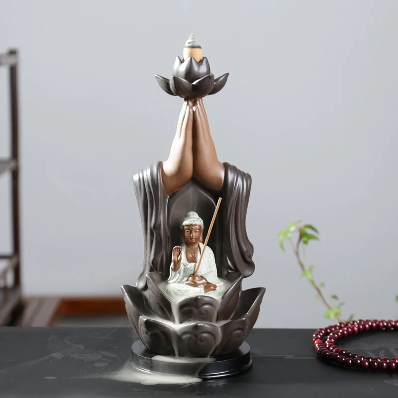 Ceramic Backflow Incense Burner Creative Decoration Backflow Incense Burner Ceramic Bergamot Avalokitesvara Tathagata Three Holy Crafts Aromatherapy Burner