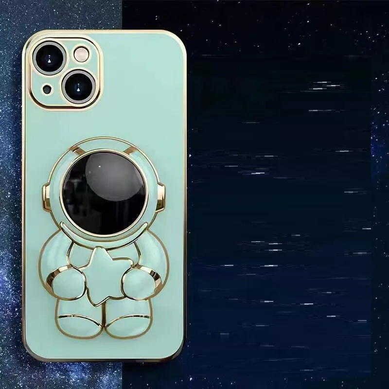 Astronaut Bracket Phone Case Electroplating All-inclusive Soft Shell Spaceman Folding Bracket