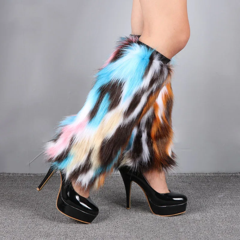 Fashionable Women Knee Pads Winter Fluffy Furry Boots Cover