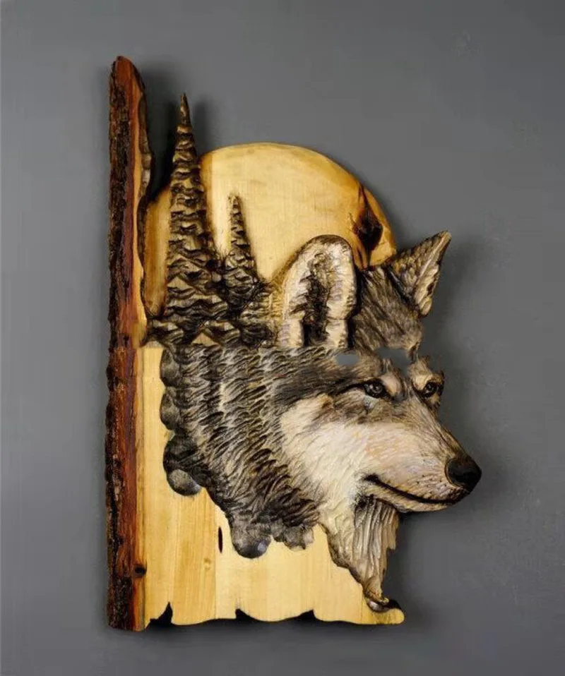 Wolf Deer Bear Animal Carving Handmade Wall Hanging