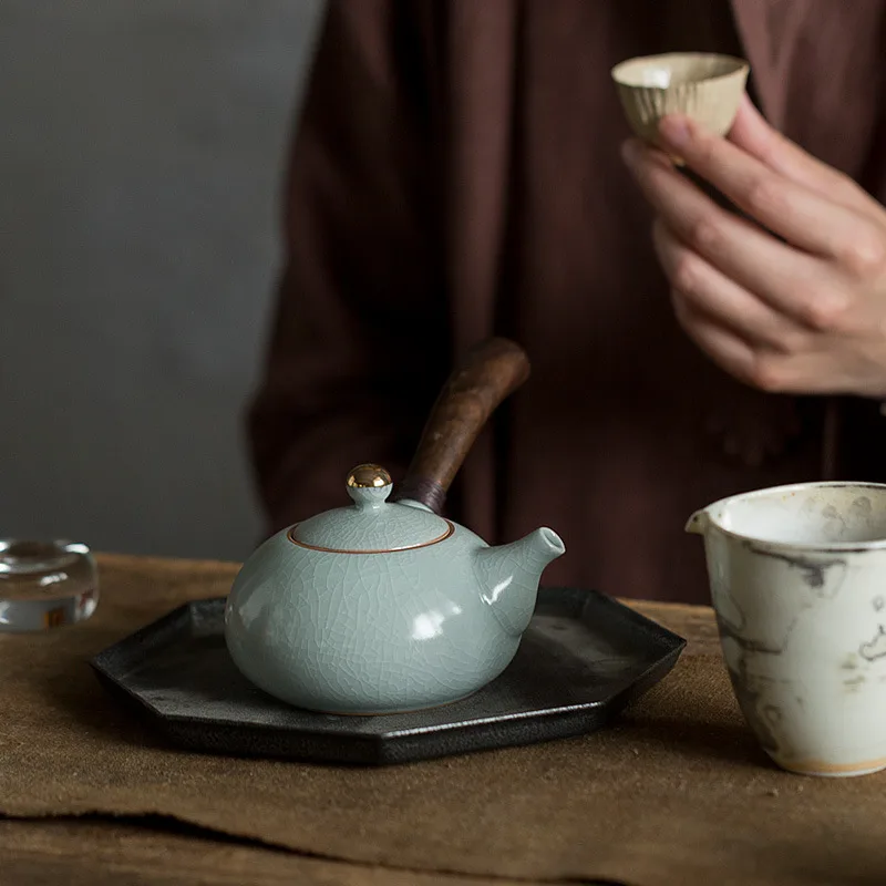 Ceramic Kungfu Tea Set Zen Wind Ru Kiln Japanese Side Handle Pot