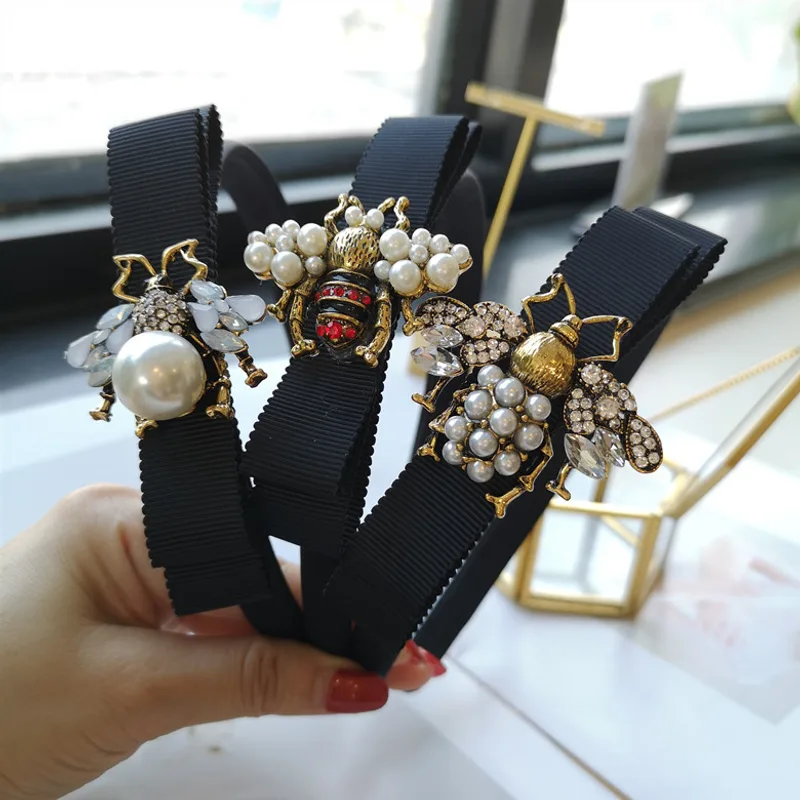 Fabric Bow Hair Band Bee Pearl Hairpin