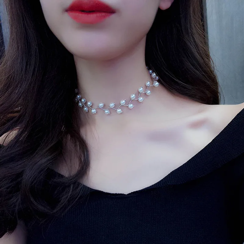 New Charm Simulated Pearl Beads Choker Necklace For Women