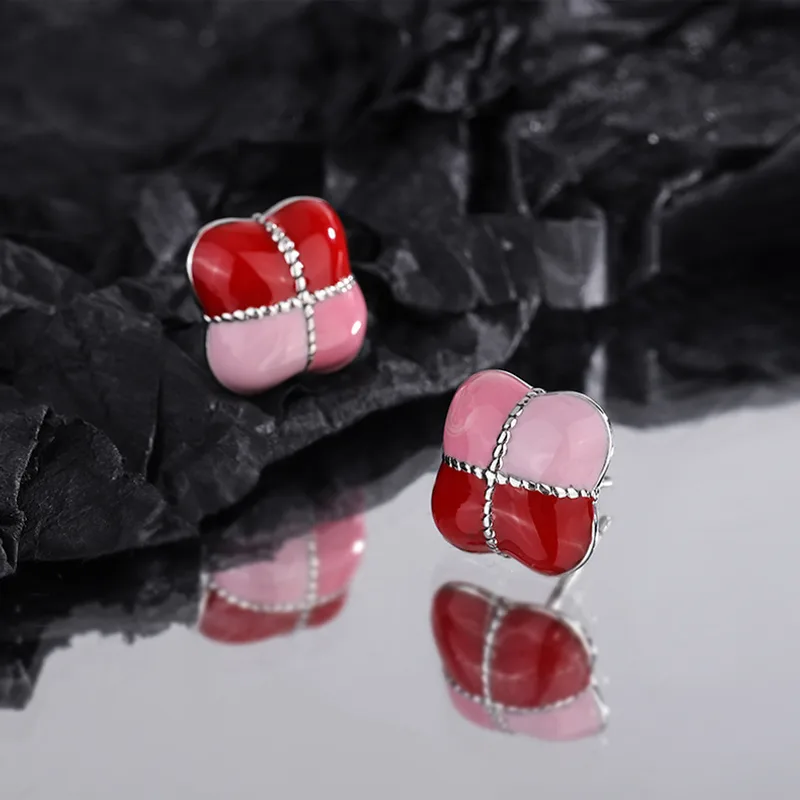 925 Sterling Silver Unique Design Gift Box Color Gradual Red Earrings