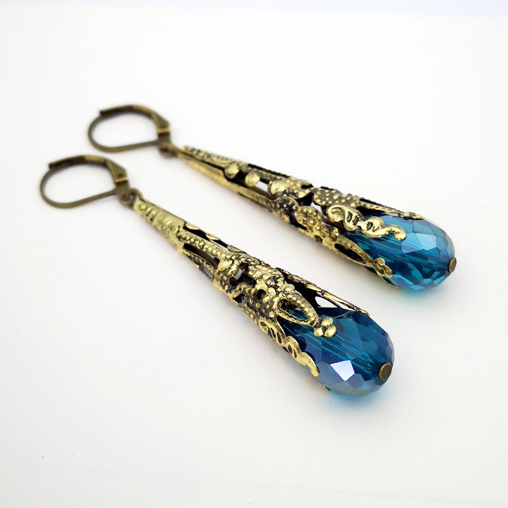Long Eardrop Jewelry Flower Vintage Luxury Crystal Earrings
