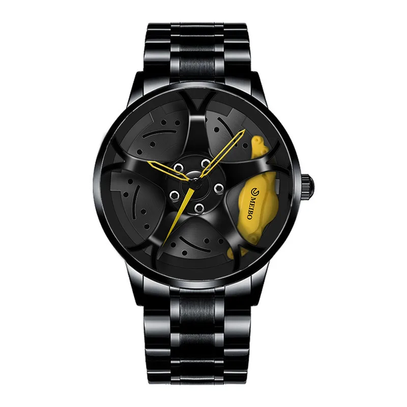 New Foreign Trade Men's Watch Fashion Trend Personalized Wheel Hub Pattern Steel Belt Men's Non Mechanical Watch Quartz Watch