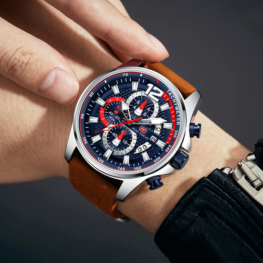 Multifunctional Sports Waterproof Men's Watch Crazy Horse Belt