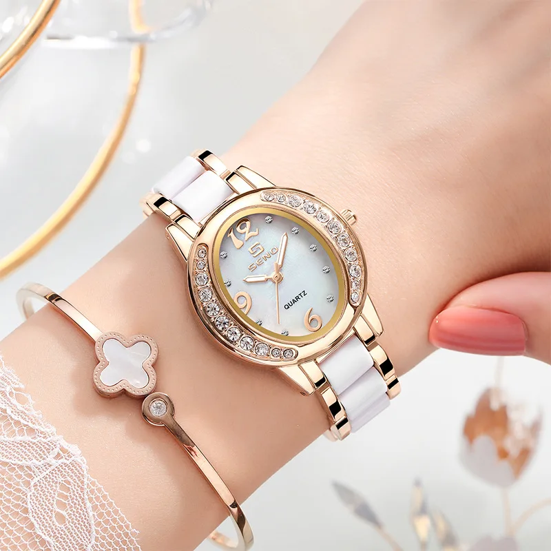 New Womens Watch Stylish Oval Diamond Encrusted Waterproof Quartz Timepiece With A Luminous Dial