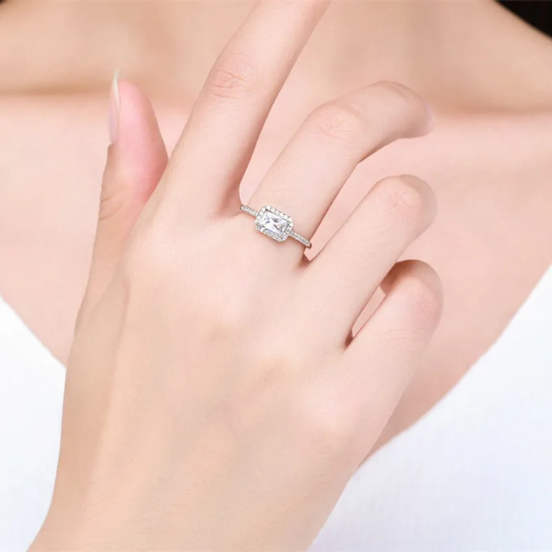 Silver, Europe And America Light Luxury Party Fashion Hand Decoration Rectangular Inlaid Zircon Ring Women Amazon Hot Sale Accessories