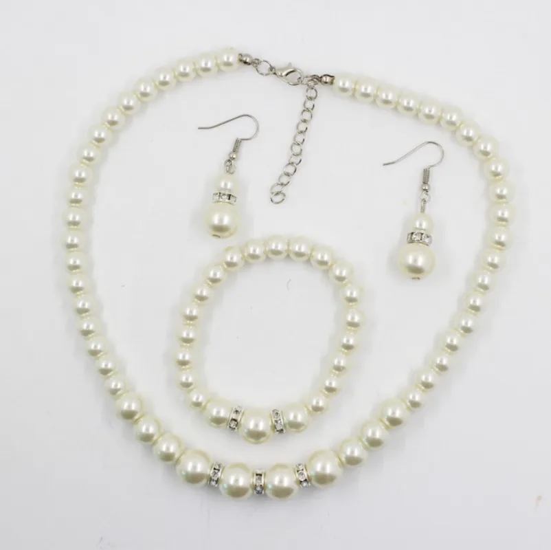 Fast sell hot bridal decorations, wedding jewelry set, pearl necklace, earring, bracelet wholesale