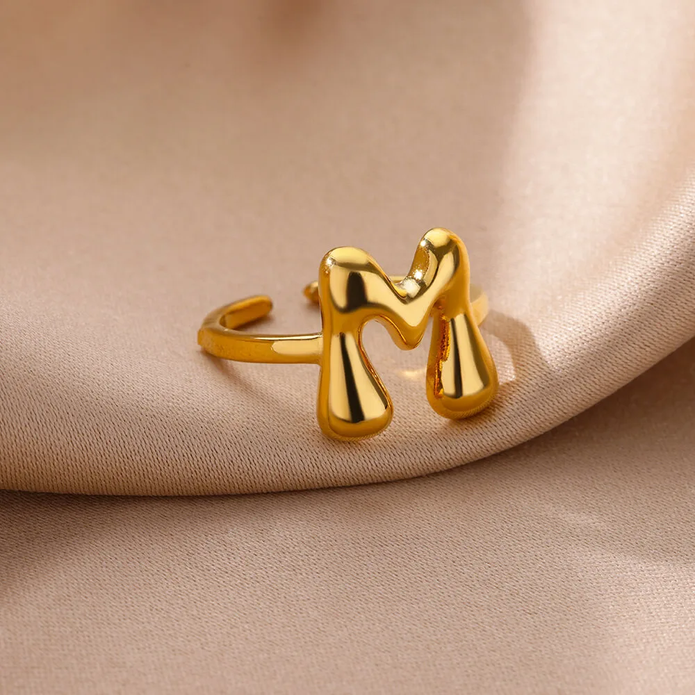 Cute Bubble Letters Ring Gold 18K Gold Plated Ring