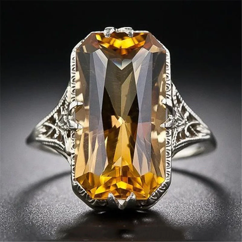 Citrine Hollow Carved Ring Europe and America