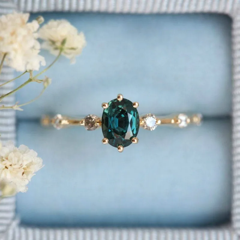 Gold-plated Ring With Emerald Inlay