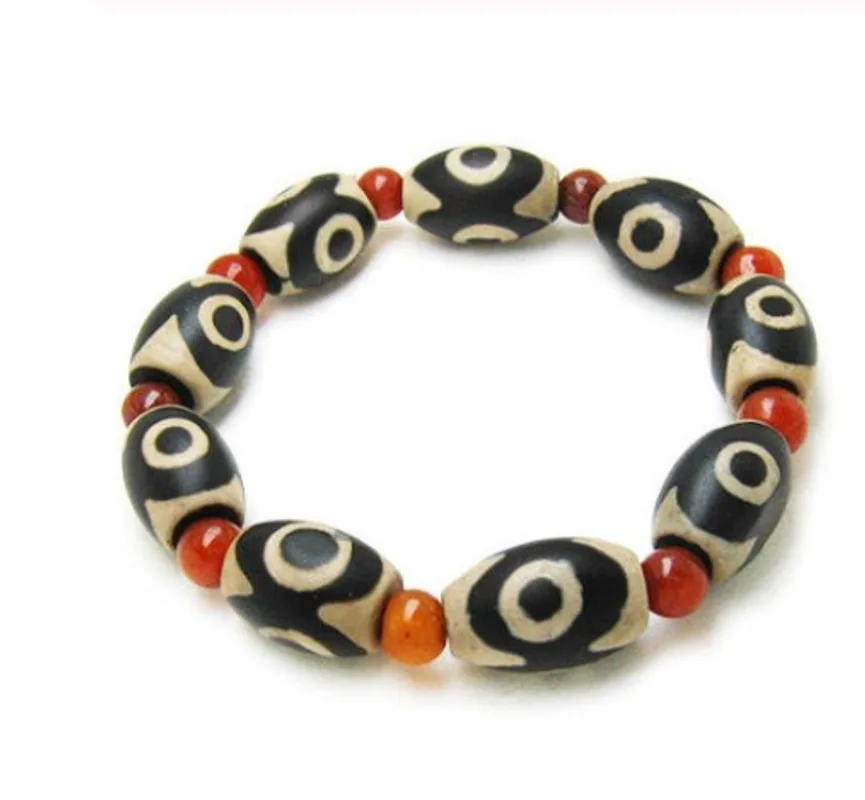 Three-eyed Dzi Bead Red Agate Beads Bracelet
