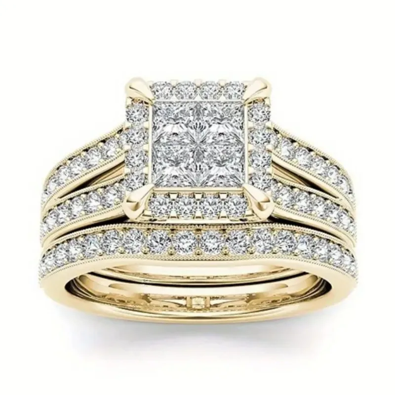 Gold-plated Zircon-inlaid Ring For Women