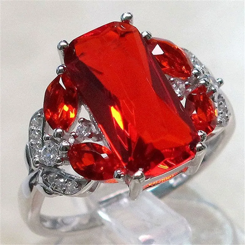 New Natural Ruby Engagement Ring European and American fashion horse eye-shaped ring silver jewelry