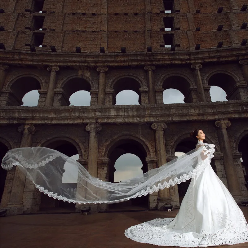 The bride wedding veil wedding headdress accessories manufacturers 3 meters long white lace veil wholesale