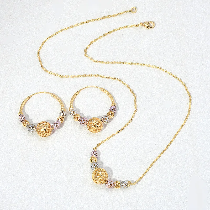 Multicolor Cutout Round Beads Necklace And Earrings Suite Necklace Jewelry