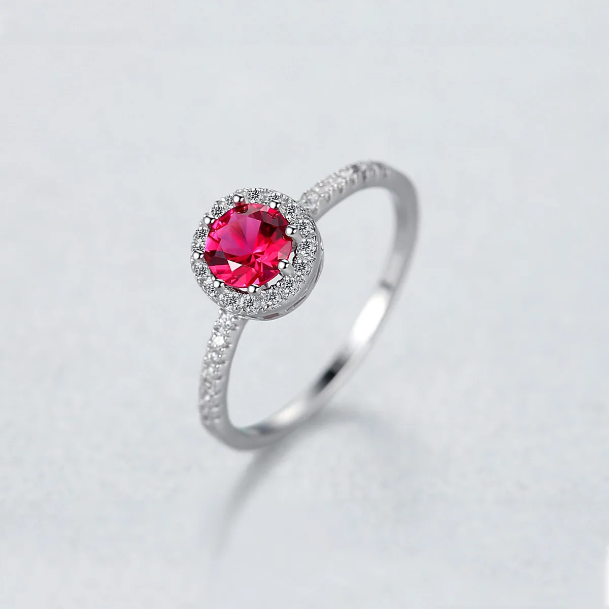 925 Silver Single-Row Diamond Ruby Ring For Women