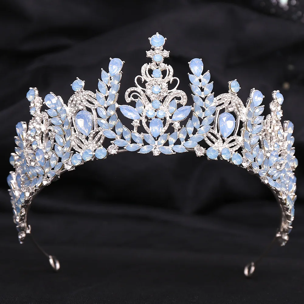 Wedding Birthday Headdress Crown Alloy Inlaid Protein Green Bright Crystal Bride