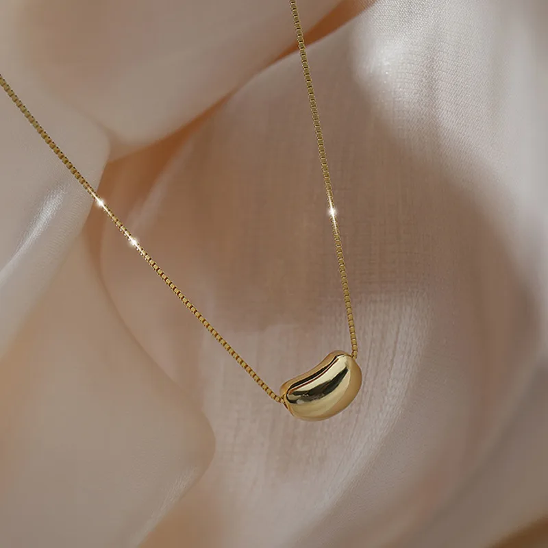 Real Gold Plated Small Golden Bean Pendant Necklace