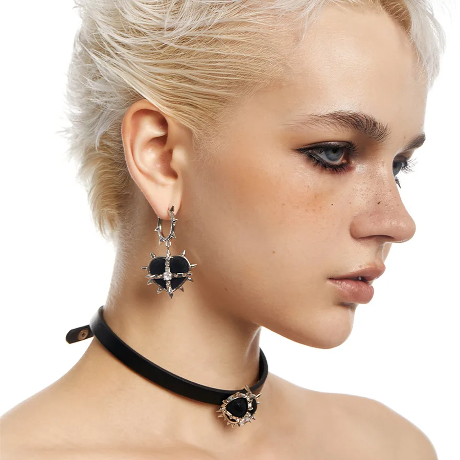 Female With Hearts Velvet Spiked Earrings