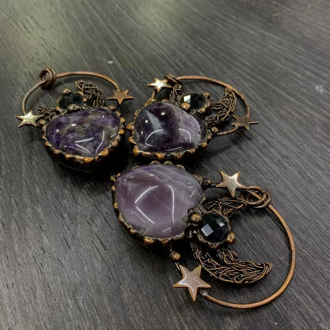 Retro Style Natural Crystal Star And Moon Pendant