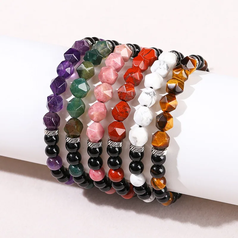 Natural Crystal Diamond Rhombus Bead Woven Bracelet
