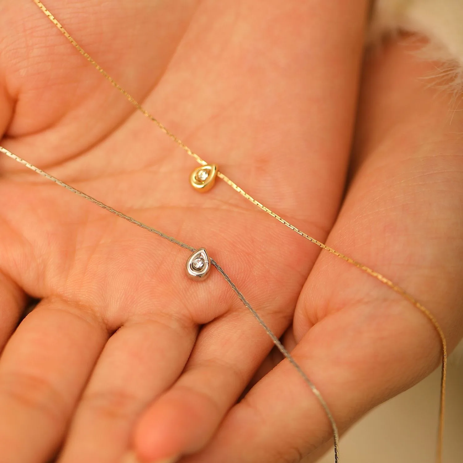 European And American Simple Geometric Inlaid Zircon Exquisite Water Drop Pendant Necklace