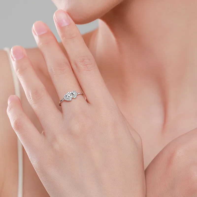 S925 Silver Ring Female Japanese Heart-shaped Butterfly Micro Diamonds Closed
