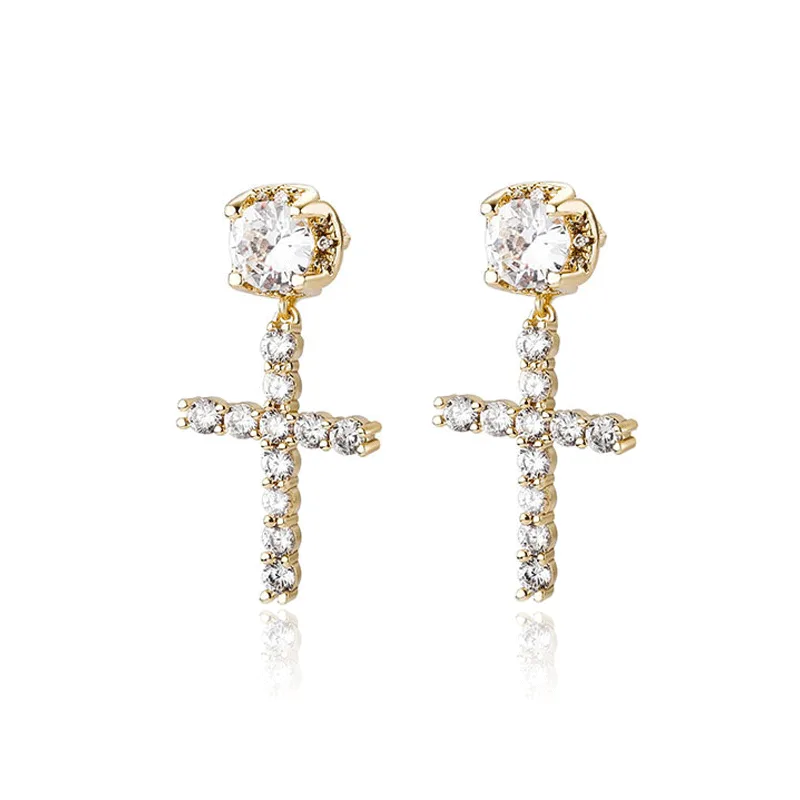 New Hot Sale Hip Hop Big Zircon Cross Stud Earrings