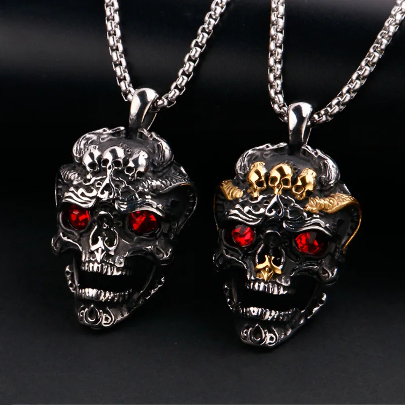 Stainless Steel Skull Red Eye Gem Titanium Steel Pendant