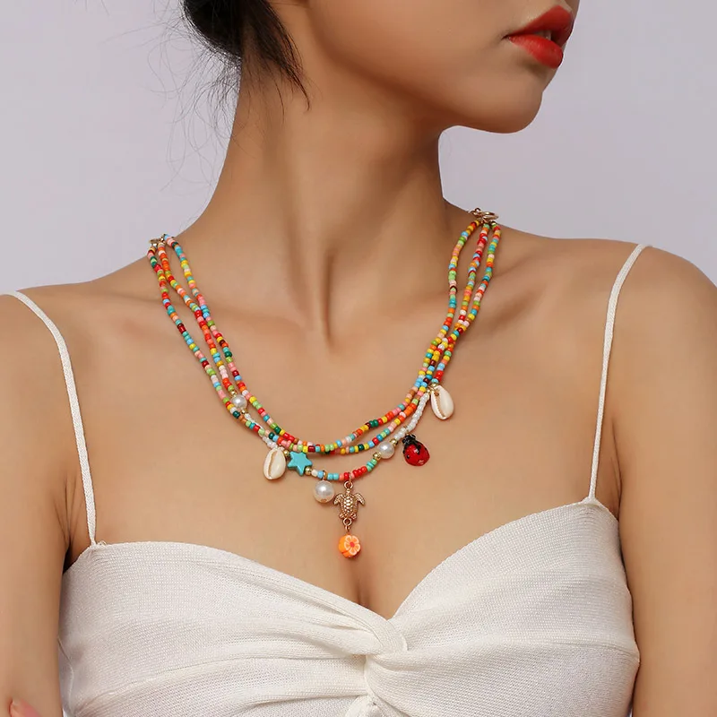 Hand Braided Shell Turtle Layered Necklace