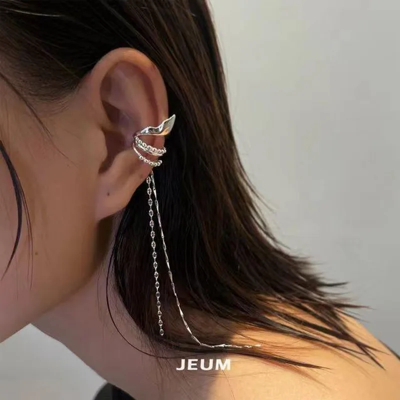 Europe And The United States Elves Ear Clip Without Ear Holes Female Cold Wind Senior Sense Of Niche Design Geometric Light Luxury Chain Ear Bone Clip Female