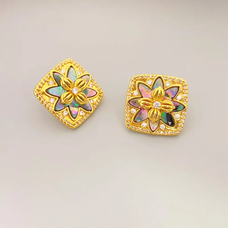 French Fashion Inlaid Color Shell Stud Earrings