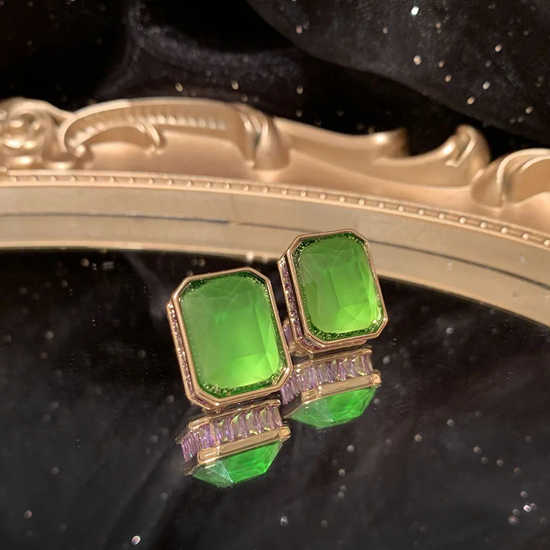 Green Water Drop Earrings Double-sided Three-dimensional