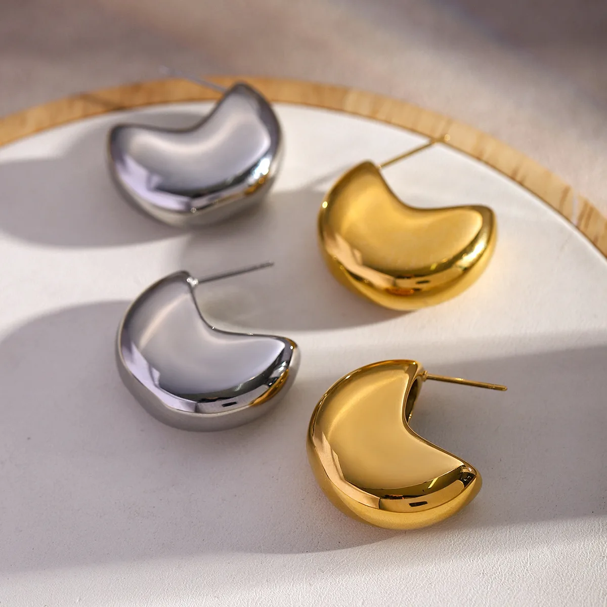 Steel Color Stainless Steel Moon Studs Glossy