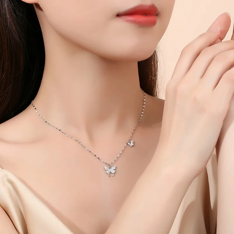 Pure Silver 999 Butterfly Sterling Silver Necklace Affordable Luxury Fashion Style