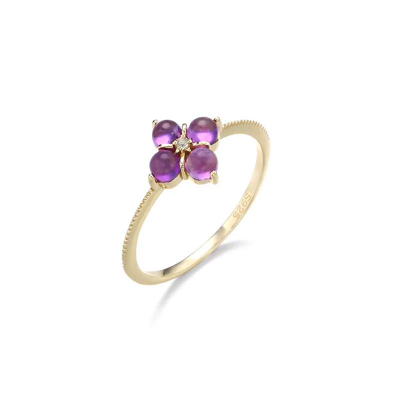 Silver925 amethyst ring vintage four-leaf clover