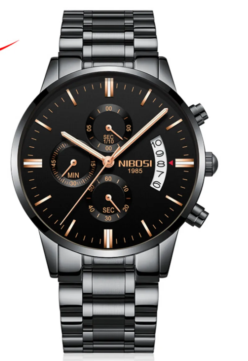 Solid steel belt men's watch waterproof coated glass luminous three-eye 6-pin quartz watch