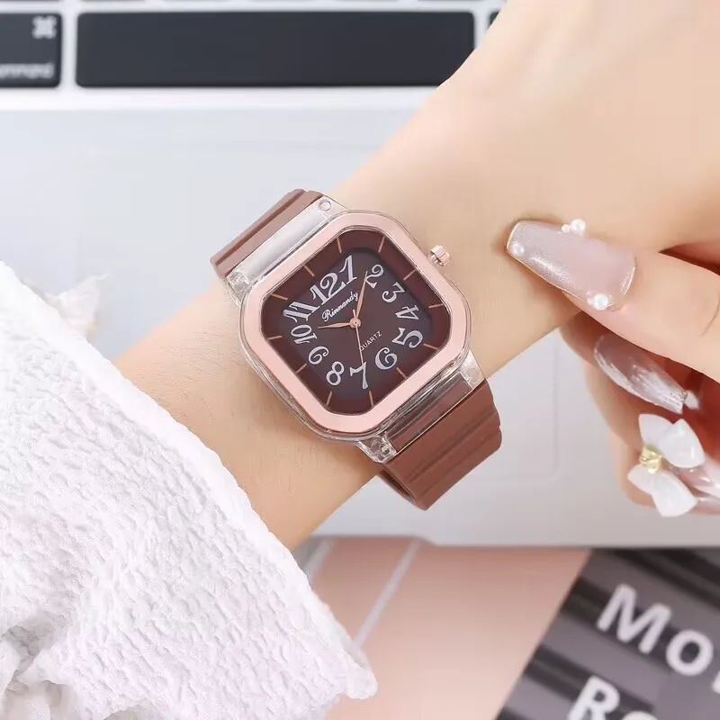 Simple Casual Men's Silicone Watch Square Number