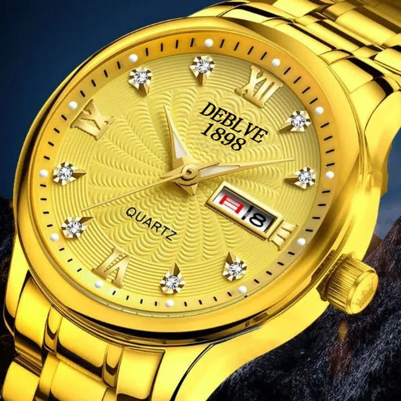 Fashion Alloy Steel Belt Waterproof Luminous Men's Dual Calendar Watch